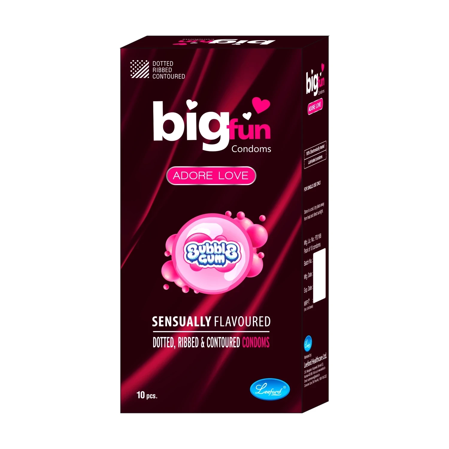 Bigfun Dotted, Ribbed & Contoured Condom Bubblegum - Buy Online at